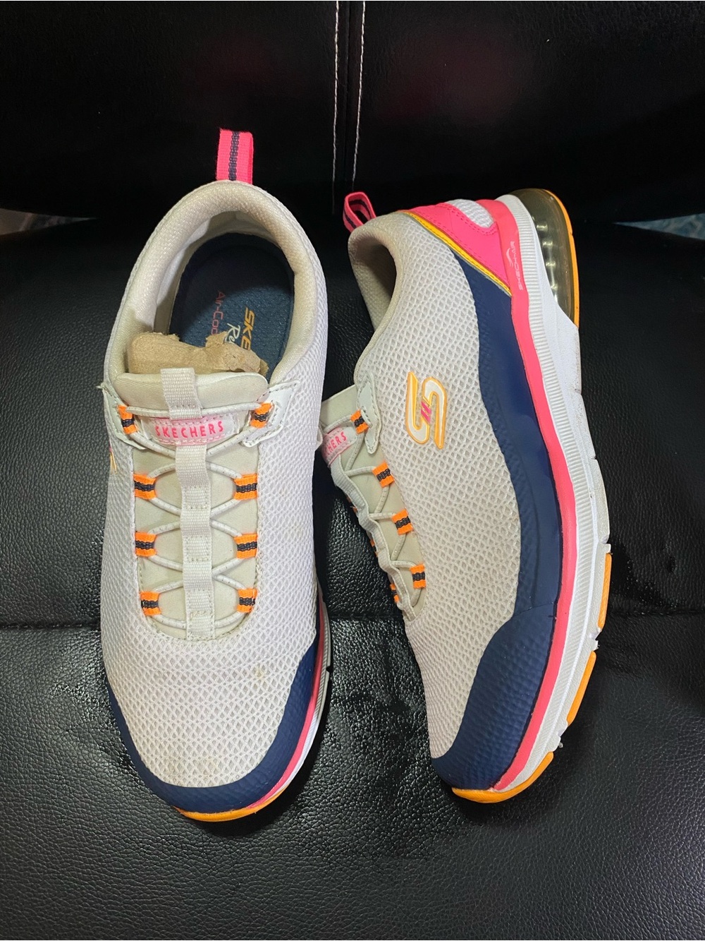 Skechers Skech-Air White Slip-On Sneakers with Navy & Pink Size 8 - Picture 2 of 9